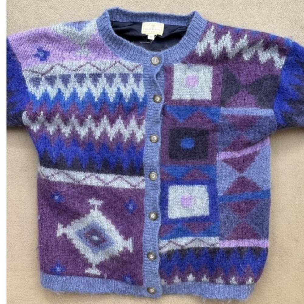 Vintage 1991 Susan Bristol Mohair Blend Whimasical Quirky Scandi Girl Cardigan - Picture 3 of 10